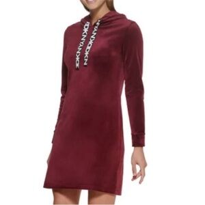 DKNY burgundy velour long sleeve hoodie dress
